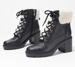 Marc Fisher Hiker Lace-Up Ankle Boots - Lakynn in Black Leather 8 M - £73.37 GBP