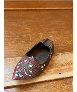 Vintage Japan Marked Small Red White &amp; Green Enamel Metal Asian Shoe Ash... - £8.83 GBP