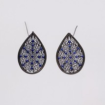Large Silver Toned With Blue Rhinestones Dangling Women&#39;s Earrings - £9.46 GBP