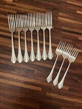 10 ONEIDA COMMUNITY Cube 1985 ENCHANTMENT Dinner &amp; Salad Forks Silver Plate - $69.04