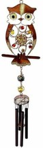 Whimsical Gemstone Hoot Owl Resonant Relaxing Copper Wind Chime Garden P... - $22.99