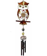 Whimsical Gemstone Hoot Owl Resonant Relaxing Copper Wind Chime Garden P... - $31.42 CAD