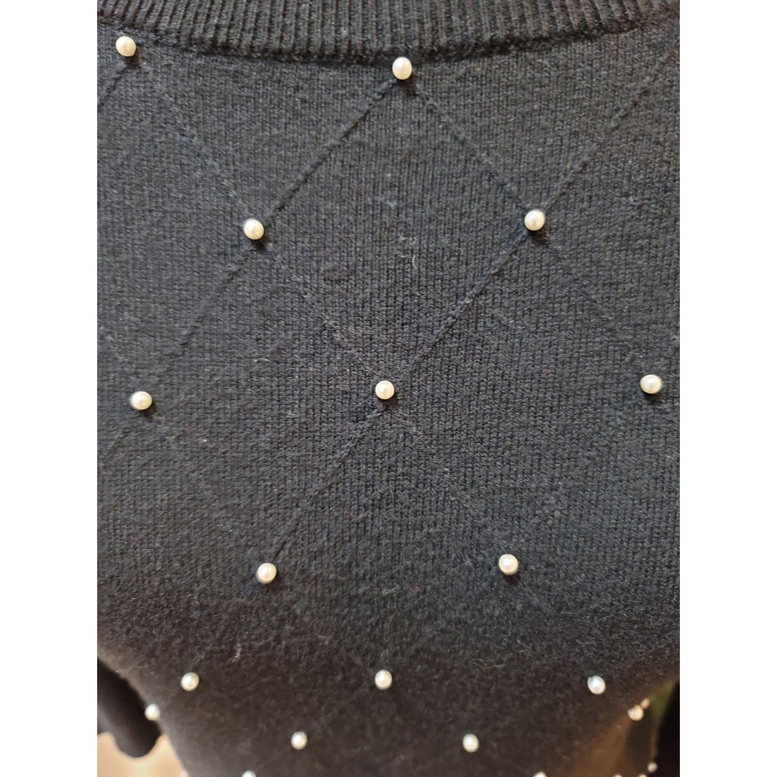ELLE Sweater Women's Medium Black Pearl Embellished 34 Sleeve Pullover Knit Item image 6