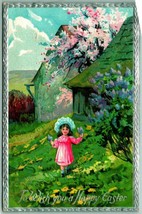 Raphael Tuck Happy Easter Little Girl Holding Flowers Embossed DB Postcard I10 - £5.73 GBP