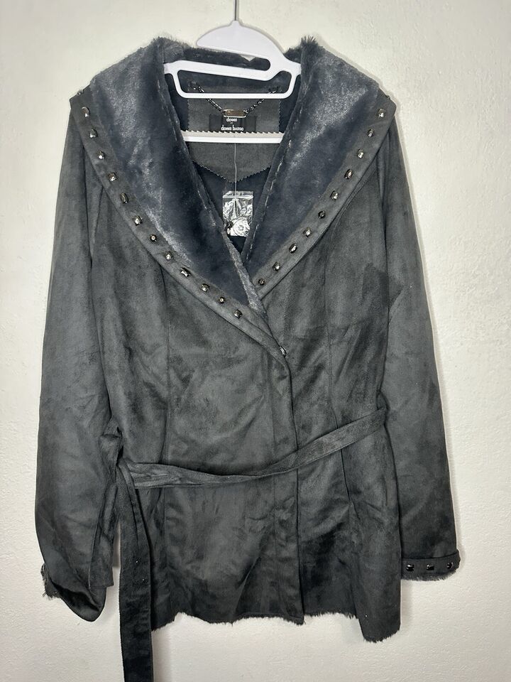 Dennis by Dennis Basso Faux Fur Suede Gray Coat Jacket Size Medium - $64.99