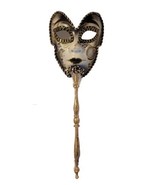 VTG Black Gold Venetian Masquerade Party Hand Held Mask on Stick Music N... - £11.79 GBP