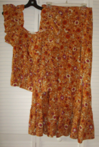 Luna Moon Sz. L Maxi Skirt and Top Outfit Orange Floral Print Ruffle Trim NWT - £30.15 GBP
