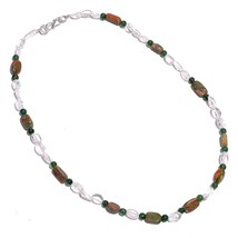 Natural Unakite Crystal Aventurine Gemstone Mix Shape Beads Necklace 17&quot; UB-6848 - £7.73 GBP