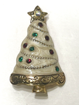 Kc Ivory Red Green Rhinestone Gold Tone Holiday Christmas Tree Pin Brooch - £29.58 GBP