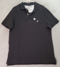 Nautica Polo Shirt Mens Medium Black Cotton Short Sleeve Classic Fit Slit Collar - £17.65 GBP
