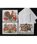 Folk Art Greeting Cards Set of 10 Mix & Match cards Folk Art Rooster Birds Deers