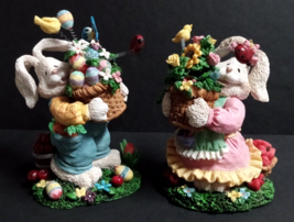 Pair of Rabbits w/ Spring Easter Egg Baskets Decor Resin Young Figurines 8&quot;h ea - £23.59 GBP