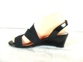 Laura Scott Black Slip On Open Toe Wedge Heels Sandal Shoe Women 7 W  (S... - £16.61 GBP