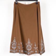 Silkland Womens Skirt 4 Modest Brown Blue Embroidered Flare Lined Midi - £15.96 GBP