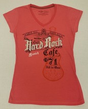 Hard Rock Cafe T Shirt Munich V Neck Womens Juniors Size Small Pink Stit... - $10.76
