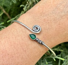 925 Sterling Silver Plated Natural Emerald Cuff Bangle, Bracelet Jewelry - £15.11 GBP