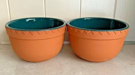 (2) Vintage Mexican Fiesta Terra Cotta Green Chip Dip Bowl - £15.88 GBP