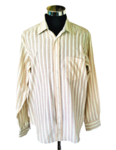 Bugatchi Uomo Dress Shirt Men&#39;s Large Classic Beige &amp; Ivory Floral Stripes LS - £17.54 GBP
