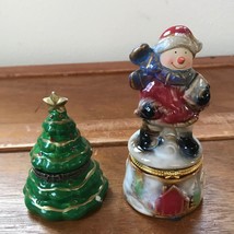 Estate Lot of Small Porcelain Christmas Tree &amp; Waving Snowman Holiday Trinket Bo - £7.49 GBP