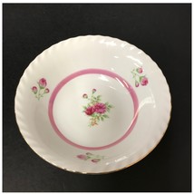 Serving Bowl Hand Painted Red Pink Roses Gold Trimmed Scalloped Rim 7in&quot; Vintage - £10.26 GBP