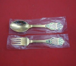 Christmas by A. Michelsen Sterling Silver Fork and Spoon Set 2pc 1982 Vermeil - £204.96 GBP