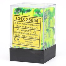 Chessex Manufacturing d6 Cube 12mm Gemini Green and Yellow with Silver (12) - £12.43 GBP