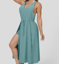 Halara Size M Breezeful Mineral Blue Side Split Flowy Dress &amp; Shorts, Pocket - £19.65 GBP