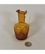 Vintage Miniature Hand Blown Pitcher Crackle Glass Amber 4 3/4&quot; Art Glas... - £3.54 GBP