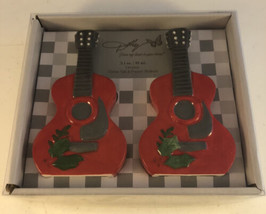 Dolly Parton Christmas Red Guitar Holly Salt &amp; Pepper Shakers Winter Holiday New - £11.59 GBP