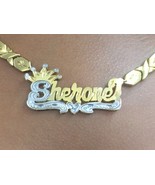 14k Gold Overlay Double Name Plate Necklace xoxo chain 3D Personalized /... - £54.98 GBP