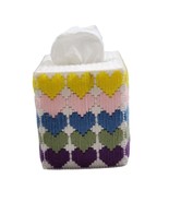 Needlepoint Plastic Canvas HEARTS Tissue Box Cover Handmade Vintage - $237.39 MXN