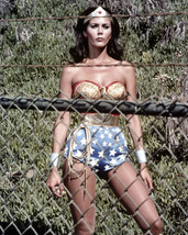 Lynda Carter in Wonder Woman sexy outdoor in front of fence 16x20 Canvas Giclee - £56.42 GBP
