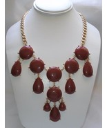 Loft Fashion Necklace Gold Gold-tone Chain with Reddish-Brown Bib Pendant - £10.11 GBP