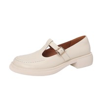 Genuine Leather Flat T-Strap Shoes Women Buckle Causal Shoes Round Toe Fashion L - £77.20 GBP