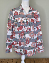 charter club women’s button up floral 100% linen shirt size M Multicolor H5 - $9.54
