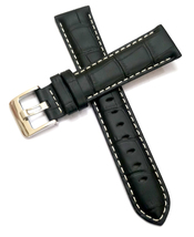 18mm 20mm 22mm 24mm Black With White Stich Watch Band Strap With Silver Buckle - £14.06 GBP