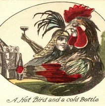 c1910 Anthropomorphic Hot Bird Pun Chicken Woman Champagne Hand Colored Postcard - £44.61 GBP