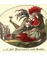 c1910 Anthropomorphic Hot Bird Pun Chicken Woman Champagne Hand Colored ... - £43.28 GBP