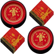 HOME &amp; HOOPLA Chinese New Year Celebration Red and Gold Paper Dinner Plates and  - £21.22 GBP