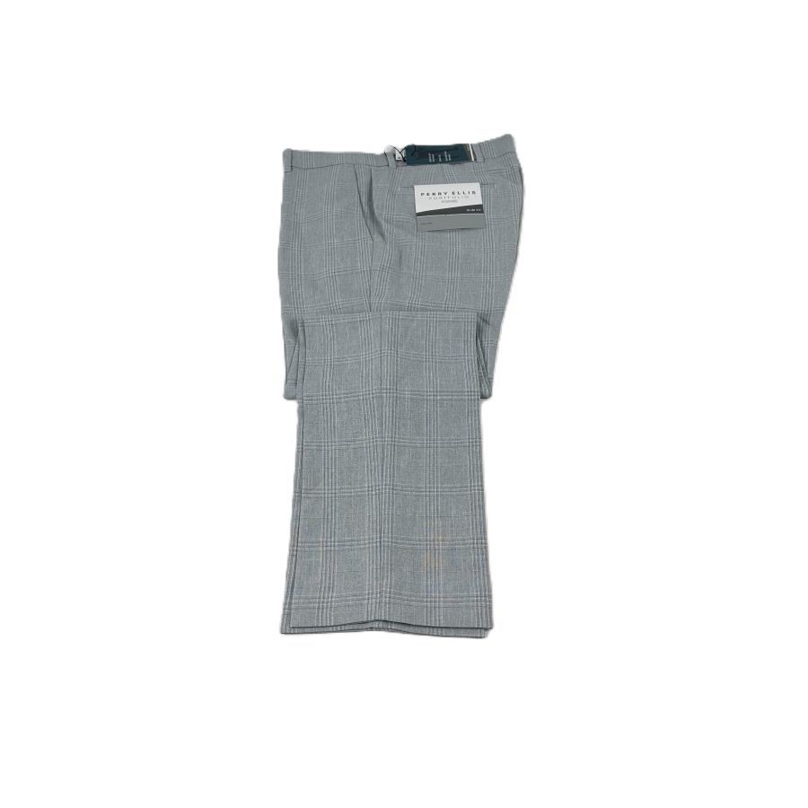 Perry Ellis Portfolio Men's Slim-Fit Flat Front Twill Pants - Light Grey-33x32
