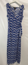 Susan Lawrence Maxi Dress Summer Vacation Sleeveless V Neck Royal Blue, White XS - £21.81 GBP
