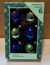 Christmas Tree Ornaments Glass Ball 2 1/2” Round 6ea Purple &amp; Green NIB ... - $9.89
