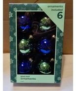 Christmas Tree Ornaments Glass Ball 2 1/2” Round 6ea Purple &amp; Green NIB ... - $9.89