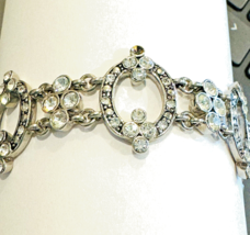 Vintage Monet Bracelet Crystal Accents Silver Tone Signed - £5.21 GBP