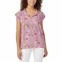 Buffalo David Bitton Womens Flutter Sleeve Floral Top Size Large, Lilac Flowers - £27.66 GBP
