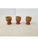 Vintage 3 Ceramic Wooden Egg Cups Japan Mid Century Modern Hacienda Gold... - $25.97 CAD
