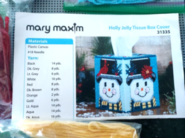 MARY MAXIM Holly Jolly Tissue Box Cover  #31335 Plastic Canvas Kit Snowman ✨Open - £11.86 GBP