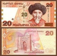 Kyrgyzstan P19, 20 Som, Poet Togolok Moldo / Manas Mausoleum 2002 UNC se... - £1.55 GBP