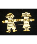 MJ Signed Jewelry Boy Girl Pin Brooch Pendant Silver Gold Tone L - $12.86