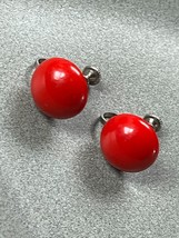 Vintage Small Cherry Red Plastic Button Screwback Earrings – just over 0.5 inche - £7.43 GBP